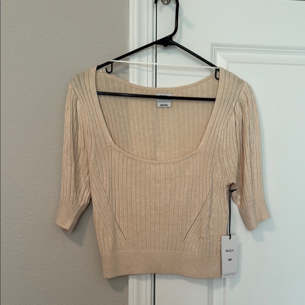 RVCA Cream Ribbed Knit Top - Kathryn Sweater NWT Size M